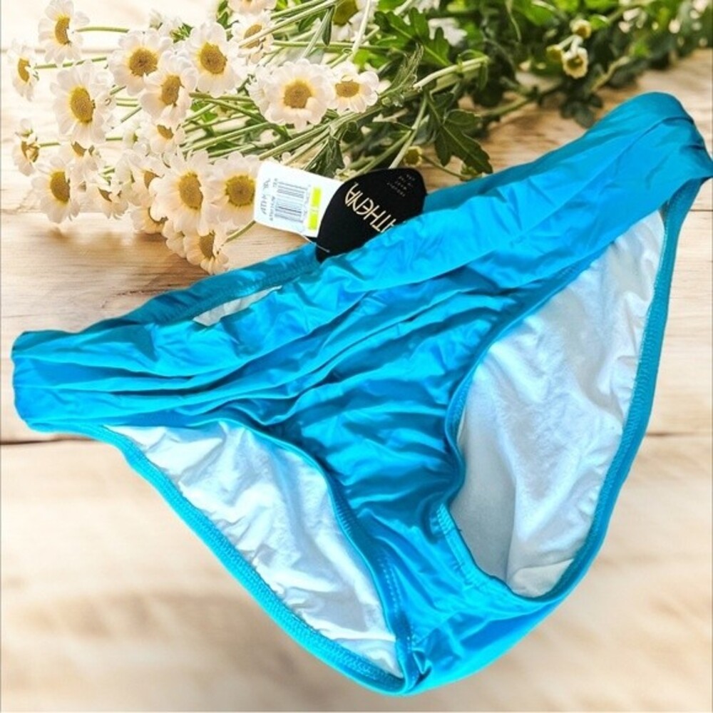 ATHENA Bikini Swim Bottom Turquoise Fold-over Pleating Detail Sz 14 NWT